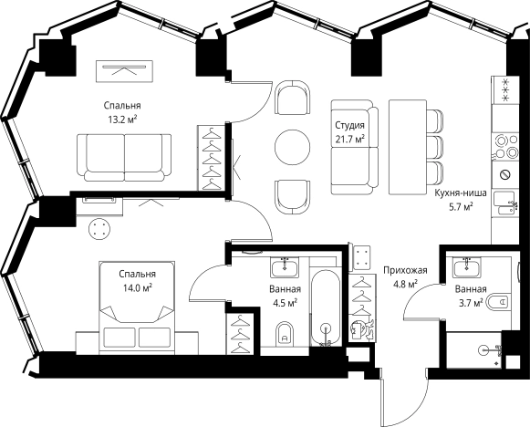 Купить двухкомнатную квартиру в новостройках у метро Дмитровская в Москве. Вариант № 141559, 0, площадь -  квм, цена 39884000 рублей