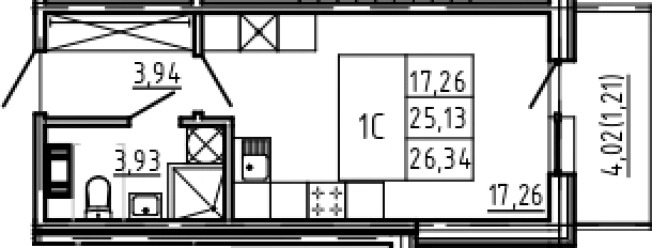 . Вариант № 75721, 0, площадь - 25.13 квм, цена 11127333 рублей