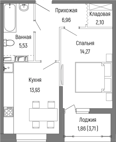 . Вариант № 138788, 0, площадь - 42.79 квм, цена 8351200 рублей