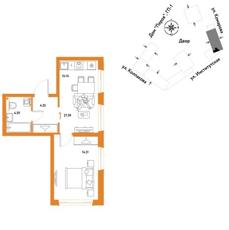 . Вариант № 10440693, 0, площадь - 37.59 квм, цена 17720000 рублей