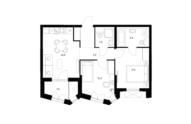 Купить двухкомнатную квартиру в районе Очаково-Матвеевское в Москве. Вариант № 42826, 0, площадь -  квм, цена 18950000 рублей