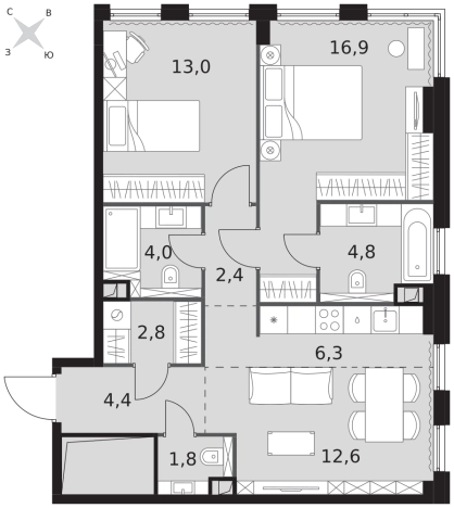 Купить двухкомнатную квартиру у метро Хорошево в Москве. Вариант № 9504220, 0, площадь -  квм, цена 54875700 рублей