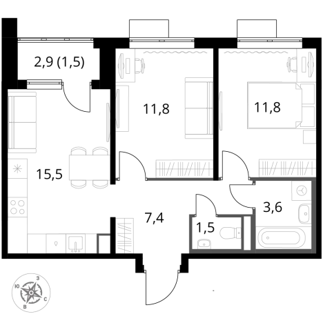 Купить двухкомнатную квартиру у метро Домодедовская в Видном. Вариант № 9905782, 0, площадь -  квм, цена 17284050 рублей