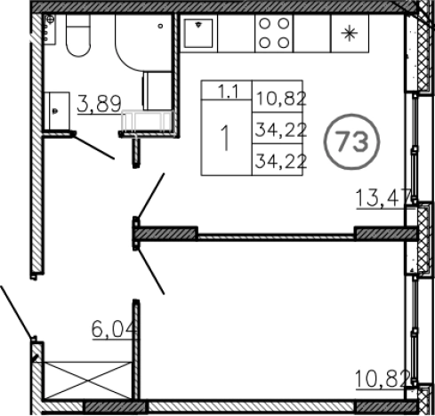 . Вариант № 6227900, 0, площадь - 34.22 квм, цена 3885300 рублей