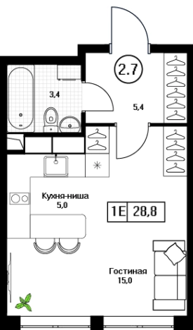 . Вариант № 10523966, 0, площадь - 28.8 квм, цена 6105600 рублей