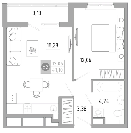 . Вариант № 71364, 0, площадь - 41.1 квм, цена 4355367 рублей