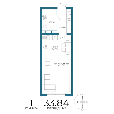 Купить однокомнатную квартиру в Микрорайоне Пенза-2, Железнодорожный район в Пензе. Вариант № 3444972, 0, площадь -  квм, цена 3113280 рублей