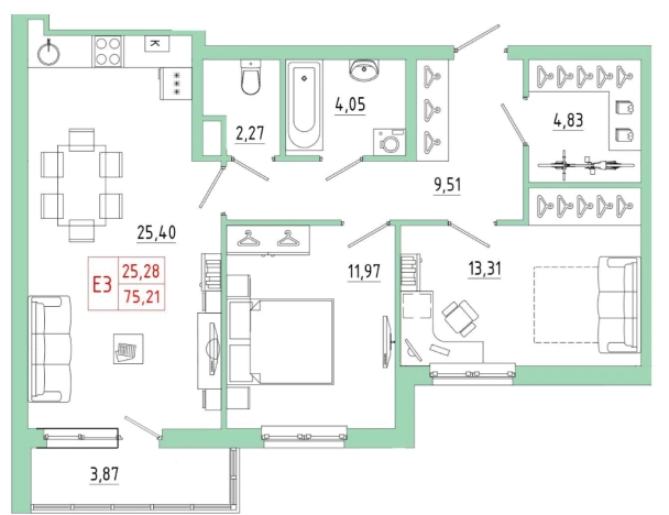 Купить двухкомнатную квартиру в новостройках в ЖК Смарт -квартал на Карпова в Туле. Вариант № 71334, 0, площадь -  квм, цена 7368324 рублей