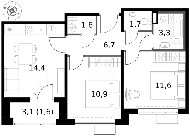 Купить двухкомнатную квартиру у метро Саларьево в Москве. Вариант № 9653778, 0, площадь -  квм, цена 22885240 рублей