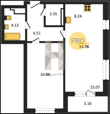 . Вариант № 5321364, 0, площадь - 54.76 квм, цена 7929248 рублей