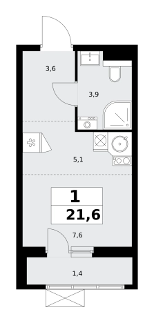 Купить однокомнатную квартиру у метро Потапово в Москве. Вариант № 99796, 0, площадь -  квм, цена 9788688 рублей
