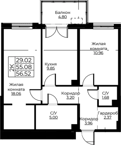 . Вариант № 8058203, 0, площадь - 55.08 квм, цена 10010632 рублей