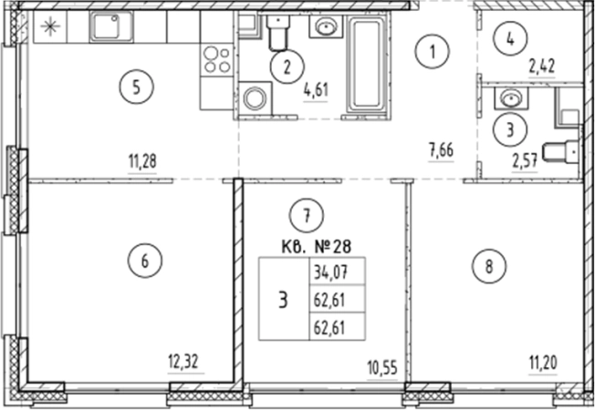 . Вариант № 5583609, 0, площадь - 62.61 квм, цена 13510611 рублей