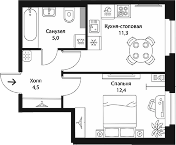 . Вариант № 7829513, 0, площадь - 33.2 квм, цена 7453400 рублей