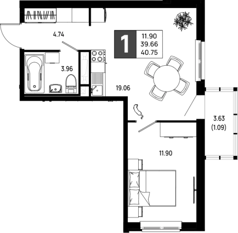 . Вариант № 6641889, 0, площадь - 39.66 квм, цена 5338250 рублей