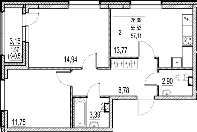 Купить двухкомнатную квартиру в новостройках у метро Звёздная в Санкт-Петербурге. Вариант № 7573439, 0, площадь -  квм, цена 9950000 рублей