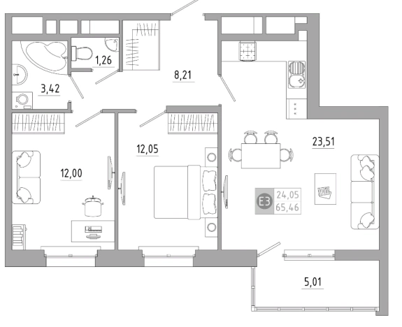 Купить двухкомнатную квартиру в новостройках в Туле. Вариант № 71431, 0, площадь -  квм, цена 6085816 рублей