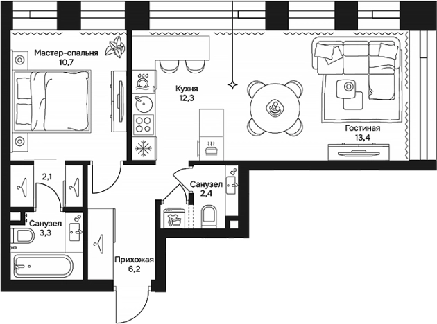. Вариант № 127535, 0, площадь - 50.4 квм, цена 45722880 рублей