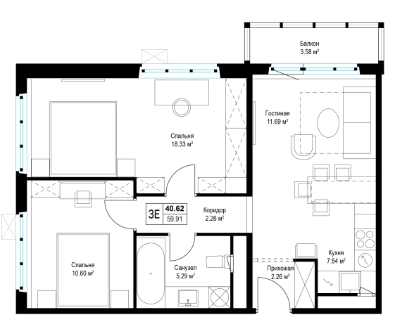 Купить двухкомнатную квартиру у метро Домодедовская в Видном. Вариант № 85637, 0, площадь -  квм, цена 15479340 рублей