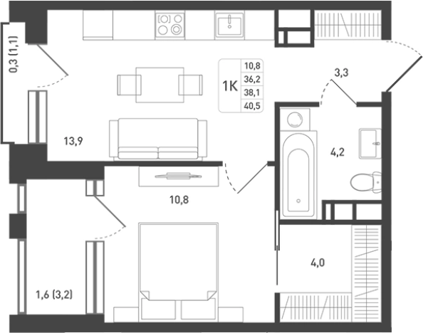 . Вариант № 105266, 0, площадь - 36.2 квм, цена 8394345 рублей
