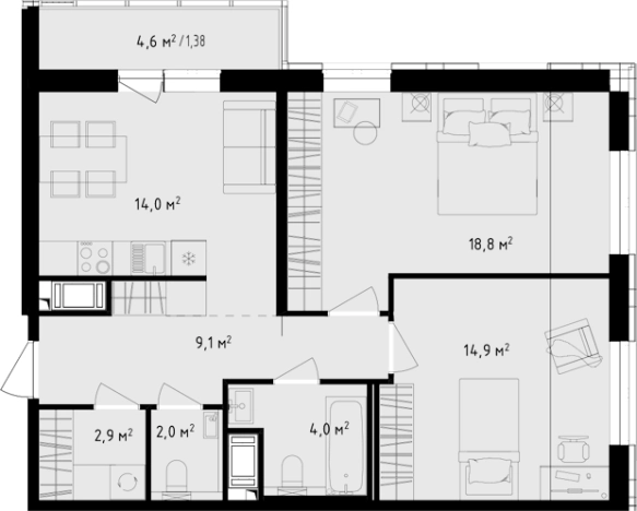Купить двухкомнатную квартиру в районе Приморский в Санкт-Петербурге. Вариант № 8165228, 0, площадь -  квм, цена 18661875 рублей