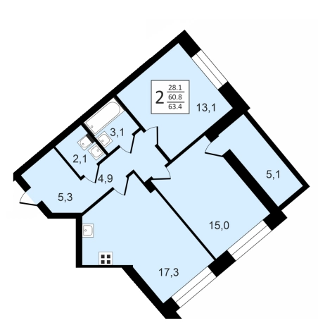 Купить двухкомнатную квартиру на улице Станкевича в Воронеже. Вариант № 152335, 0, площадь -  квм, цена 11411468 рублей