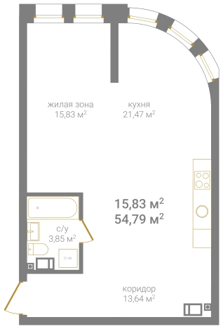 . Вариант № 1053903, 0, площадь - 54.79 квм, цена 17313640 рублей