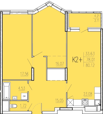 . Вариант № 67522, 0, площадь - 80.12 квм, цена 6329480 рублей
