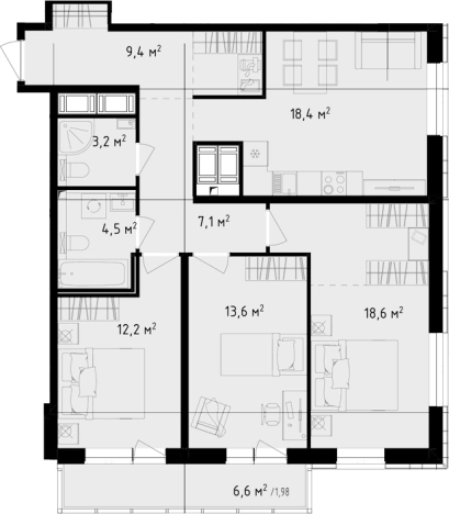 Купить трехкомнатную квартиру в новостройках у метро Проспект Просвещения в Санкт-Петербурге. Вариант № 8165108, 0, площадь -  квм, цена 23850855 рублей