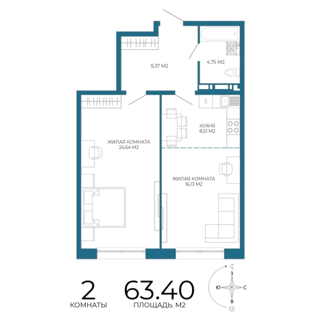 Купить двухкомнатную квартиру в ЖК Жилой комплекс "Чаадаев" в Пензе. Вариант № 3435773, 0, площадь -  квм, цена 5610900 рублей