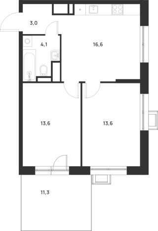 . Вариант № 10416883, 0, площадь - 54.3 квм, цена 21899150 рублей
