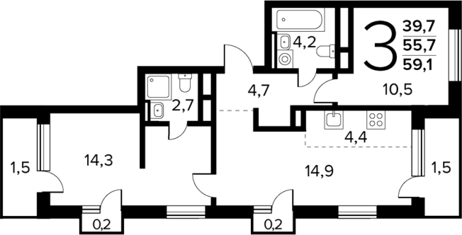 Купить квартиру у метро Новомосковская в Москве. Вариант № 169245, 0, площадь -  квм, цена 14339000 рублей