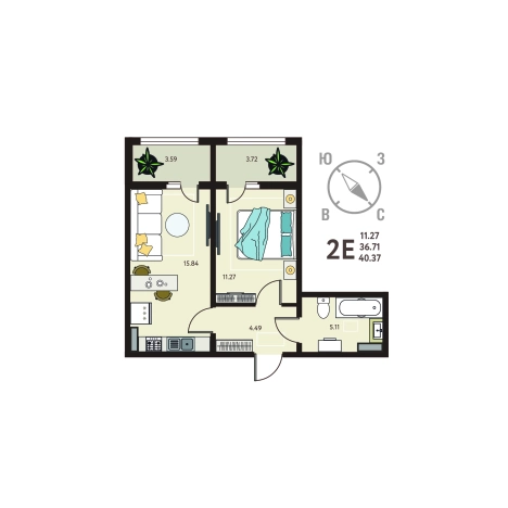 Купить квартиру в ЖК Зеленый Квартал Бабяково в Воронежской области. Вариант № 155024, 0, площадь -  квм, цена 3915890 рублей