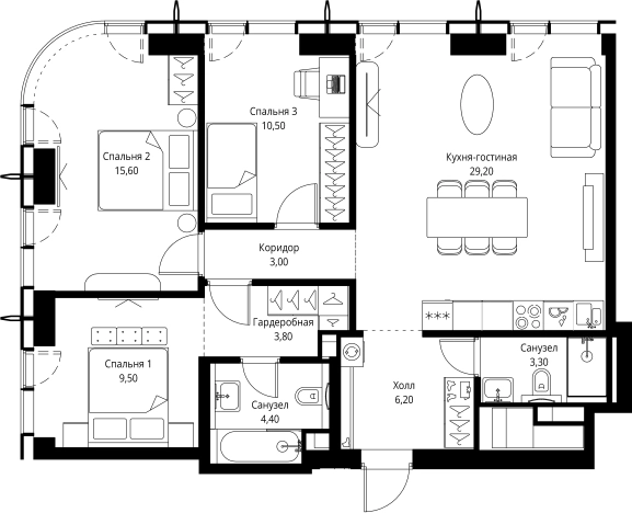 Купить трехкомнатную квартиру у метро Мякинино в Москве. Вариант № 161455, 0, площадь -  квм, цена 31712121 рублей