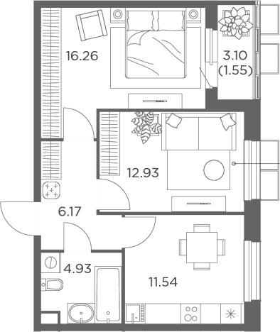 . Вариант № 107362, 0, площадь - 51.83 квм, цена 10756070 рублей