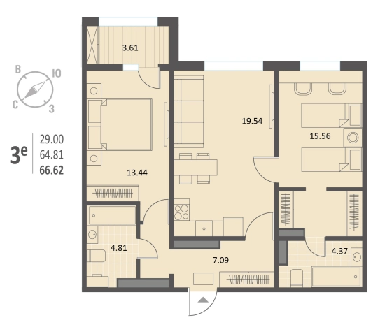 Купить двухкомнатную квартиру в ЖК Инстеп. Краснознаменная в Воронеже. Вариант № 244713, 0, площадь -  квм, цена 11092230 рублей