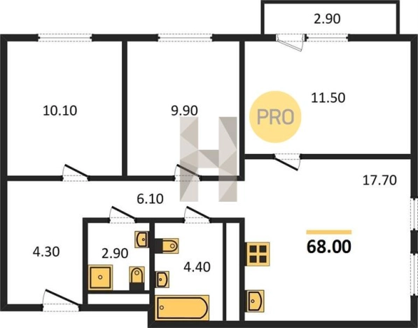 Купить трехкомнатную квартиру в ЖК Тринити в Ижевске. Вариант № 61579, 0, площадь -  квм, цена 4409020 рублей