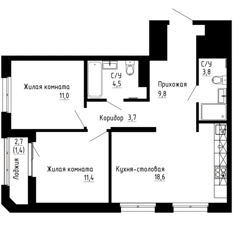 Купить двухкомнатную квартиру в районе Первореченский в Владивостоке. Вариант № 9769239, 0, площадь -  квм, цена 15324540 рублей
