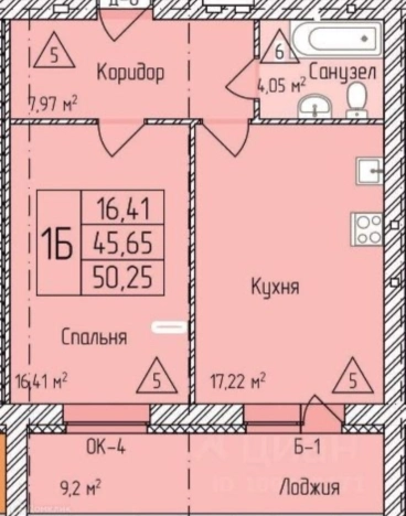 . Вариант № 23421, 2, площадь - 50.25 квм, цена 4550000.0000 рублей