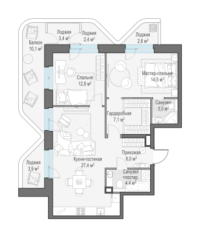 Купить двухкомнатную квартиру в ЖК FORIVER в Москве. Вариант № 169133, 0, площадь -  квм, цена 59400000 рублей