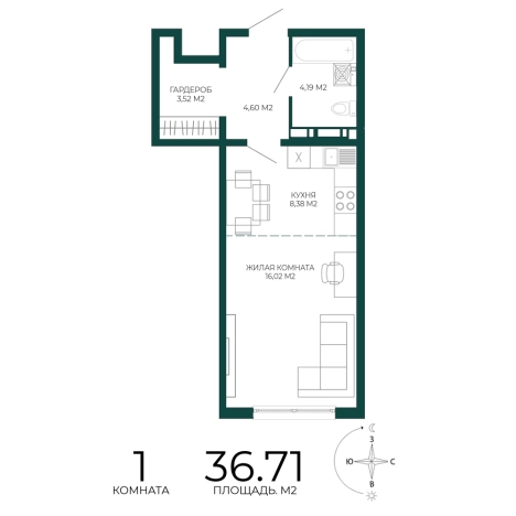 Купить однокомнатную квартиру в Микрорайоне Пенза-2, Железнодорожный район в Пензе. Вариант № 5388759, 0, площадь -  квм, цена 3377320 рублей