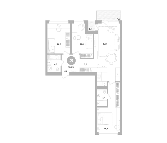 . Вариант № 7783400, 0, площадь - 88.5 квм, цена 32760000 рублей