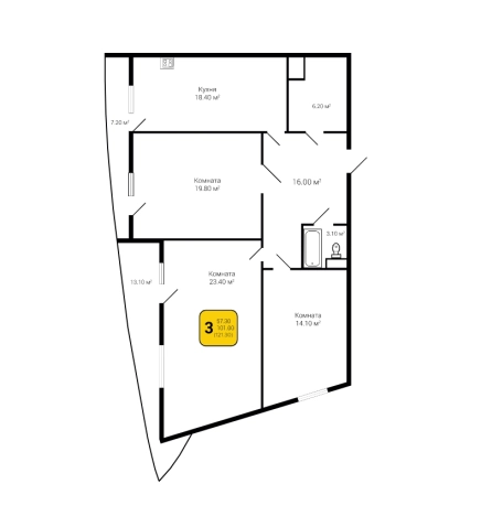Купить трехкомнатную квартиру в ЖК ЖД на ул. Дзержинского в Воронеже. Вариант № 85534, 0, площадь -  квм, цена 17000000 рублей