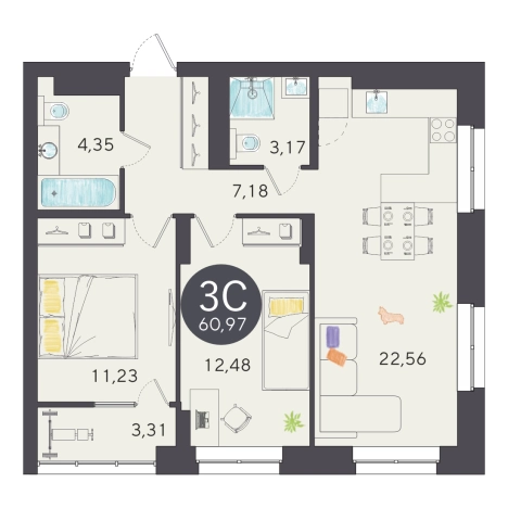 Купить трехкомнатную квартиру в Новосибирске. Вариант № 9930981, 0, площадь -  квм, цена 10196000 рублей