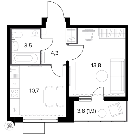 Купить однокомнатную квартиру у метро Битца в Видном. Вариант № 9874973, 0, площадь -  квм, цена 10403060 рублей