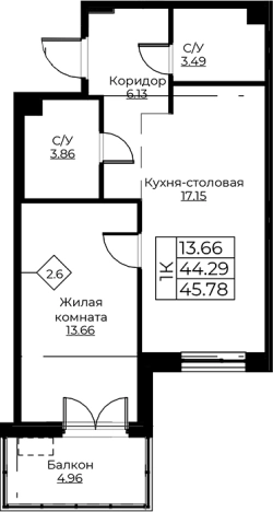 . Вариант № 8058364, 0, площадь - 44.29 квм, цена 7949411 рублей