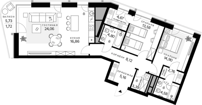 Купить трехкомнатную квартиру в районе Кунцево в Москве. Вариант № 151727, 0, площадь -  квм, цена 53523820 рублей