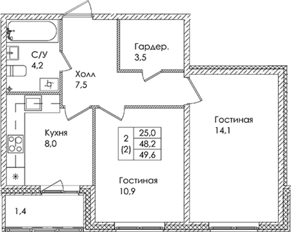 Купить двухкомнатную квартиру в ЖК Ермак в Ленинградской области. Вариант № 6610010, 0, площадь -  квм, цена 7485000 рублей