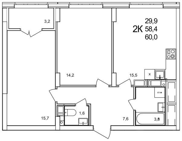 Купить двухкомнатную квартиру в ЖК Анкудиновский Парк в Нижегородской области. Вариант № 96737, 0, площадь -  квм, цена 9388600 рублей