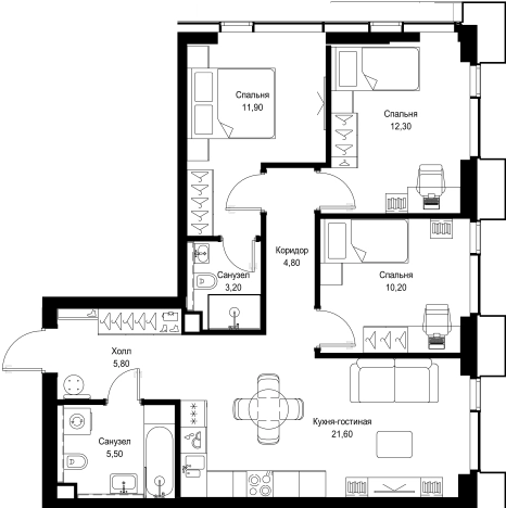 Купить трехкомнатную квартиру в ЖК Cityzen в Москве. Вариант № 1640153, 0, площадь -  квм, цена 36279540 рублей